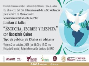 Invita el ISIC al taller “Escucha, escribe y respeta”, con Nadezhda Quiroz